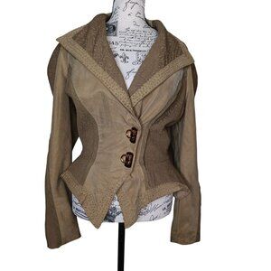 Vintage IIF Faux Leather Suede Jacket, Size 8 Tan, Brown Cinch Waist Gold Studs